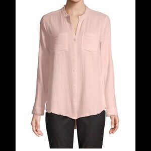NEW White Pure Navy Fringed Patch Pocket Gauze Shirt